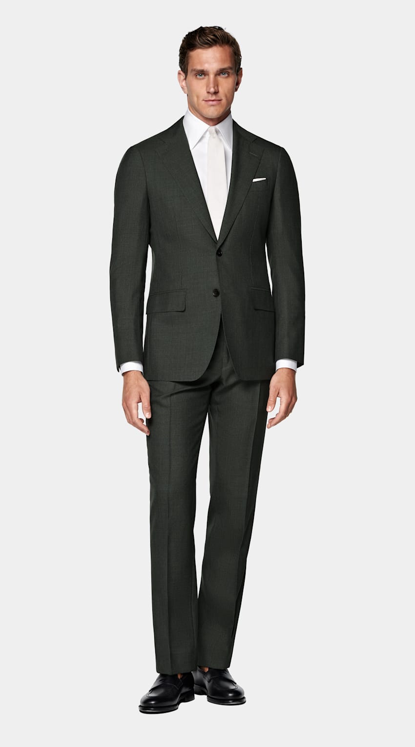SUITSUPPLY All Season Pure Tropical Wool by Vitale Barberis Canonico, Italy Dark Green Perennial Tailored Fit Havana Suit