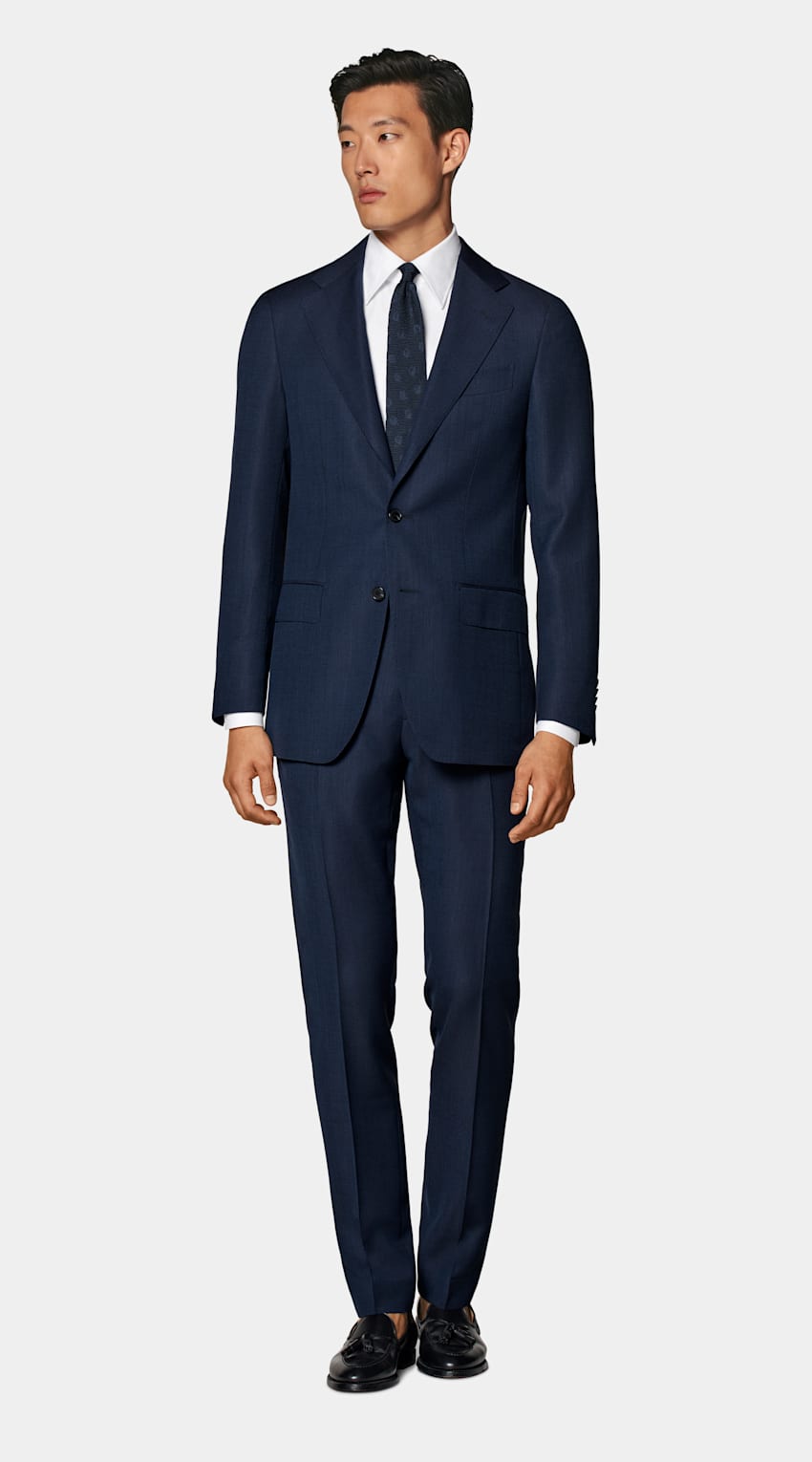 SUITSUPPLY All season Pure laine S110's par Reda, Italie Costume Perennial Havana coupe Tailored bleu marine