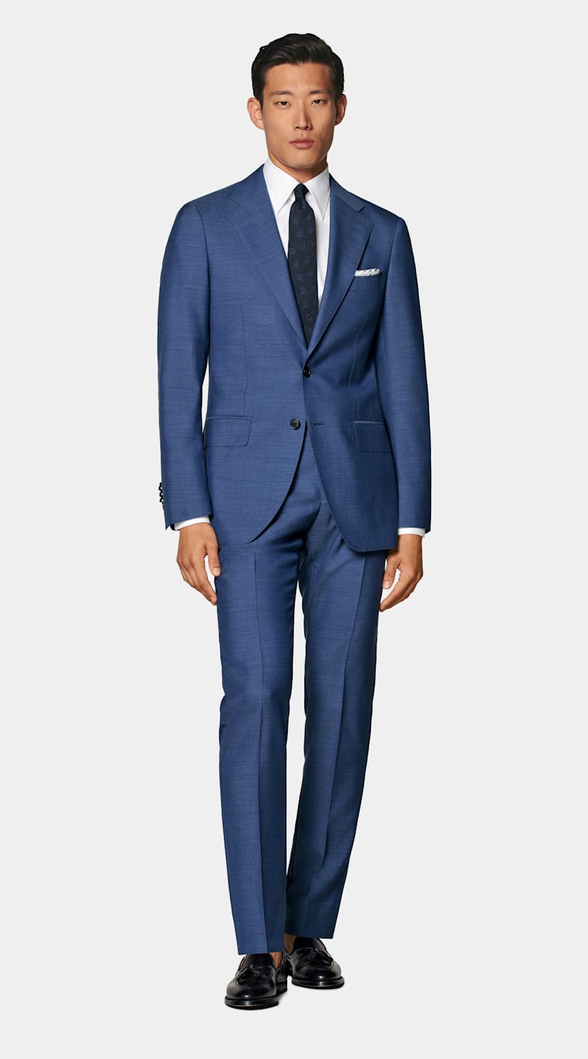 SUITSUPPLY All Season Pure Tropical Wool by Vitale Barberis Canonico, Italy Mid Blue Perennial Tailored Fit Havana Suit