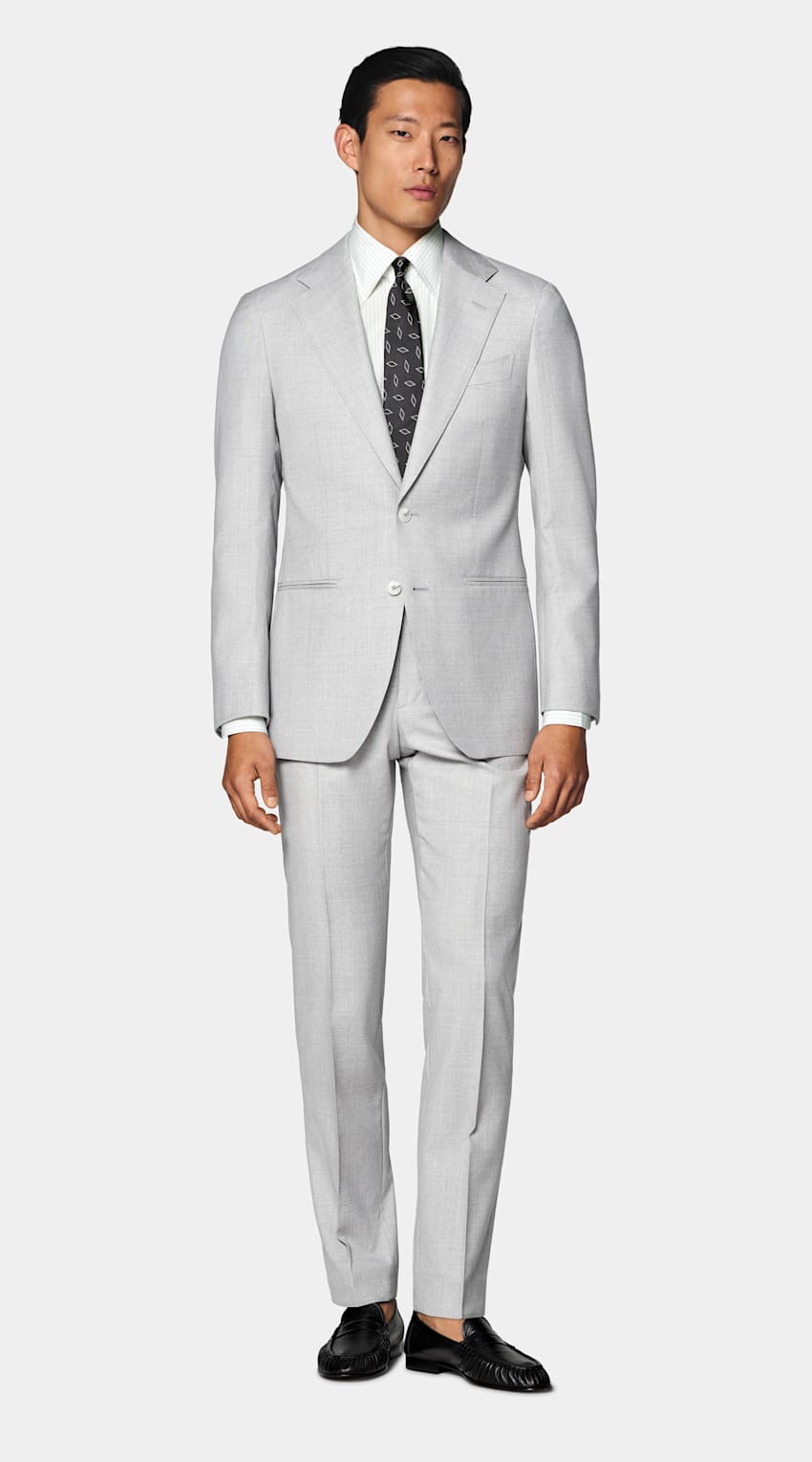 SUITSUPPLY All Season Pure Wool by Reda, Italy Light Grey Perennial Tailored Fit Havana Suit