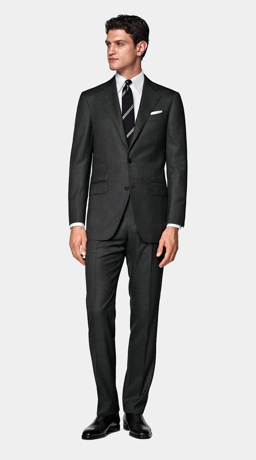 SUITSUPPLY All Season Pure S150's Wool by E.Thomas, Italy Dark Grey Tailored Fit Milano Suit