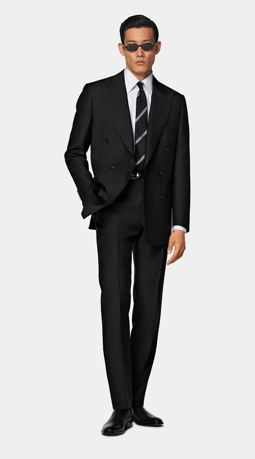 SUITSUPPLY All Season Wool Silk by Piacenza, Italy Black Tailored Fit Milano Suit