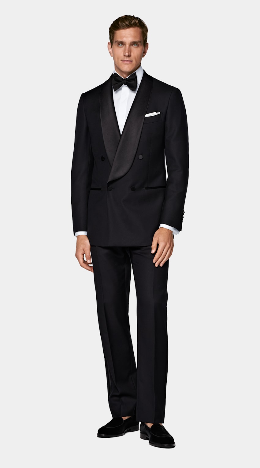 SUITSUPPLY All Season Pure Wool by Vitale Barberis Canonico, Italy Black Tailored Fit Milano Tuxedo