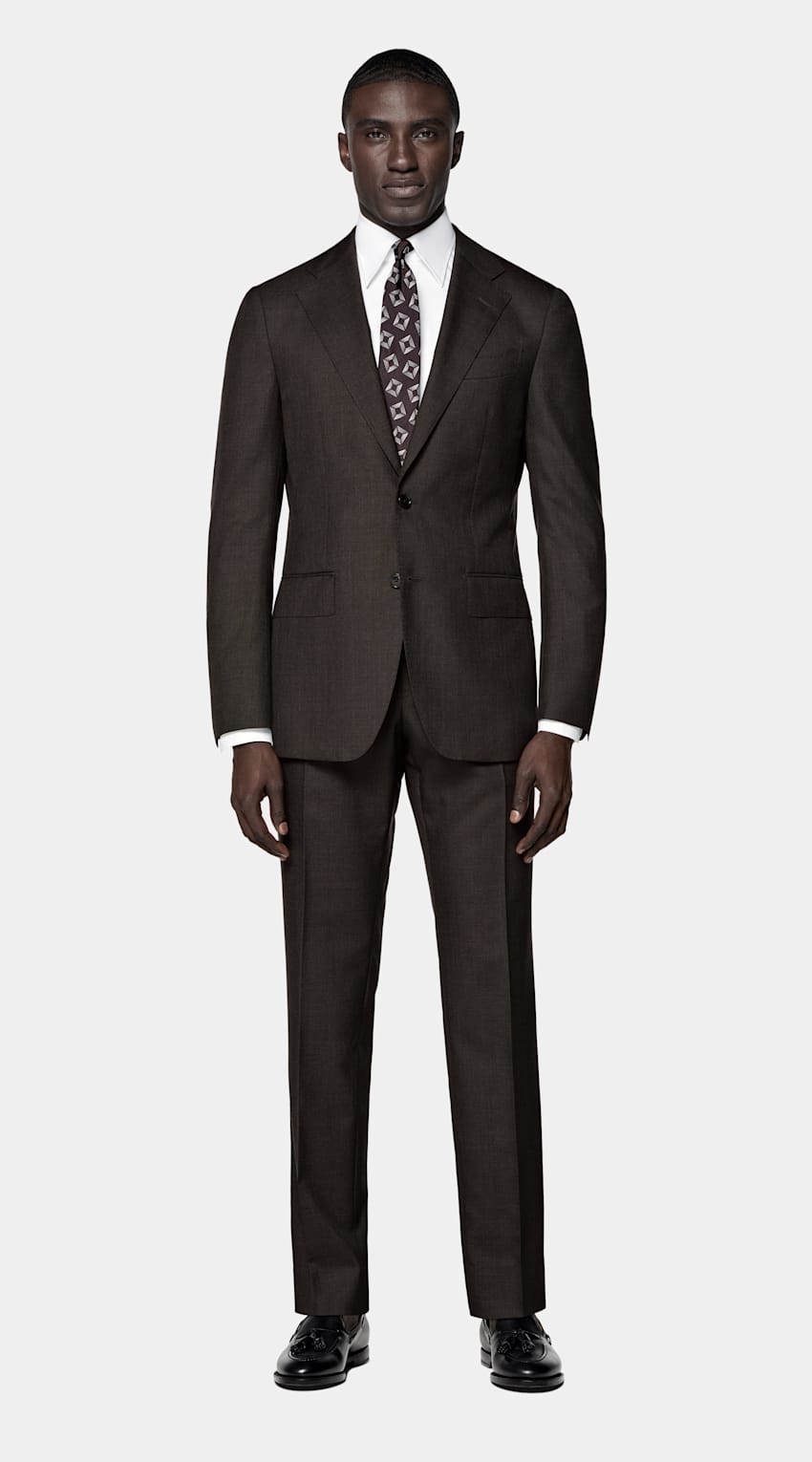 SUITSUPPLY All Season Pure Tropical Wool by Vitale Barberis Canonico, Italy Dark Brown Perennial Tailored Fit Havana Suit