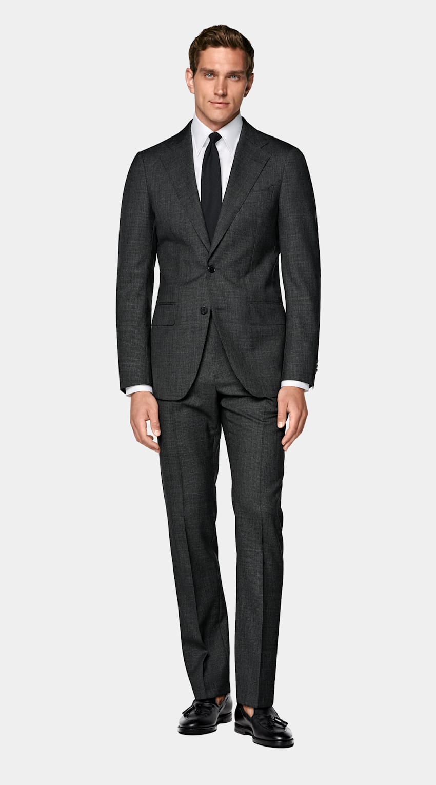 SUITSUPPLY All Season Pure Tropical Wool by Vitale Barberis Canonico, Italy Dark Grey Perennial Tailored Fit Havana Suit