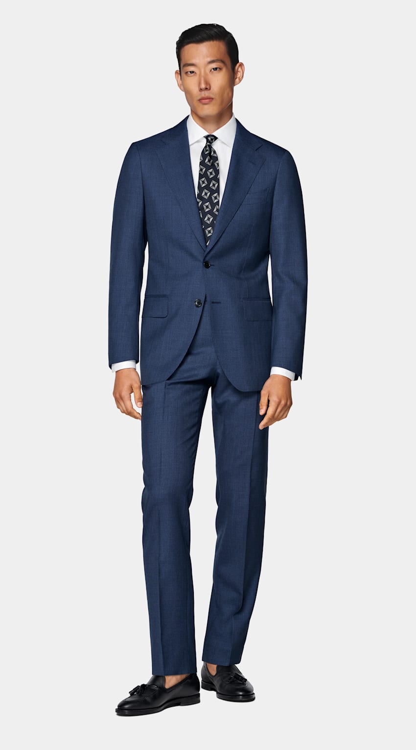 SUITSUPPLY All Season Pure Tropical Wool by Vitale Barberis Canonico, Italy Mid Blue Perennial Tailored Fit Havana Suit