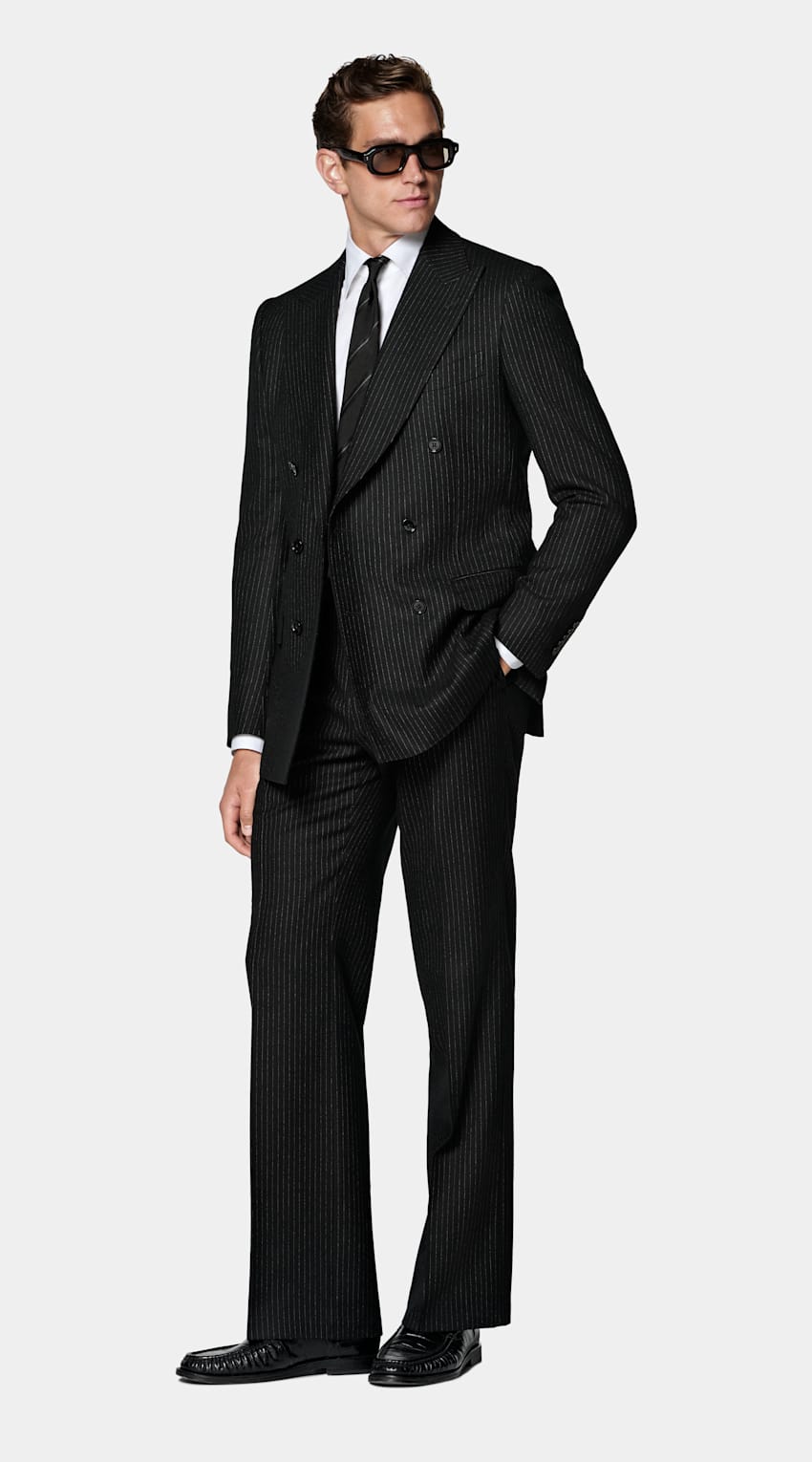 SUITSUPPLY Winter Pure Wool by Savile Clifford, United Kingdom Black Striped Tailored Fit Milano Suit