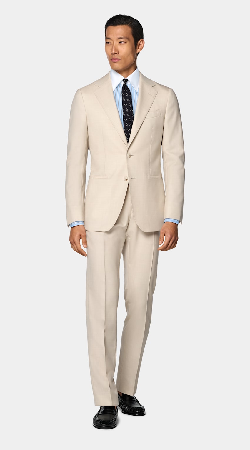 SUITSUPPLY All Season Pure Tropical Wool by Vitale Barberis Canonico, Italy Light Brown Perennial Tailored Fit Havana Suit