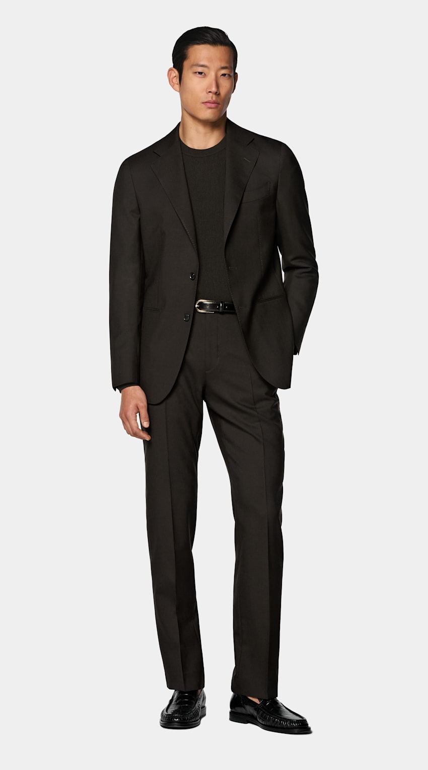 SUITSUPPLY All Season Pure Tropical Wool von Vitale Barberis Canonico, Italien Dark Brown Perennial Tailored Fit Havana Suit