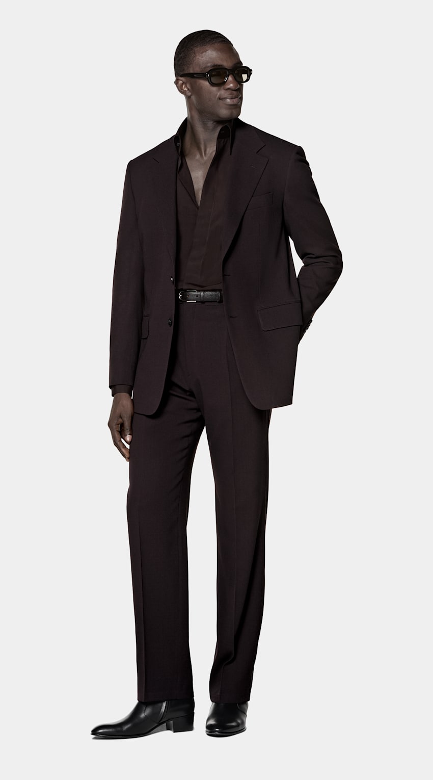 SUITSUPPLY All Season Pure Wool by Botto Giuseppe, Italy Dark Red Relaxed Fit Roma Suit