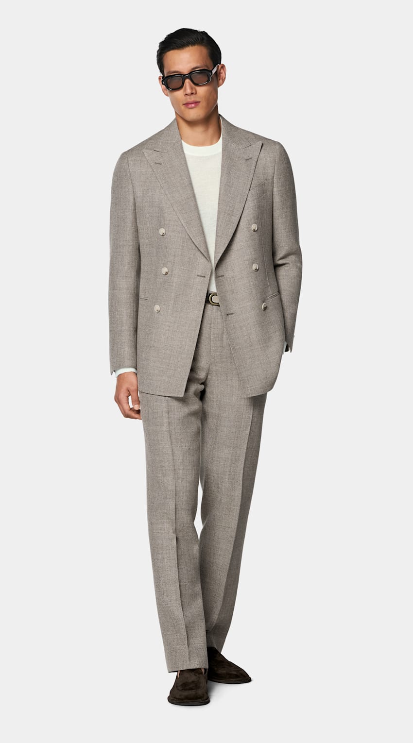 SUITSUPPLY Summer Wool Alpaca Linen by Ferla, Italy Light Taupe Tailored Fit Havana Suit