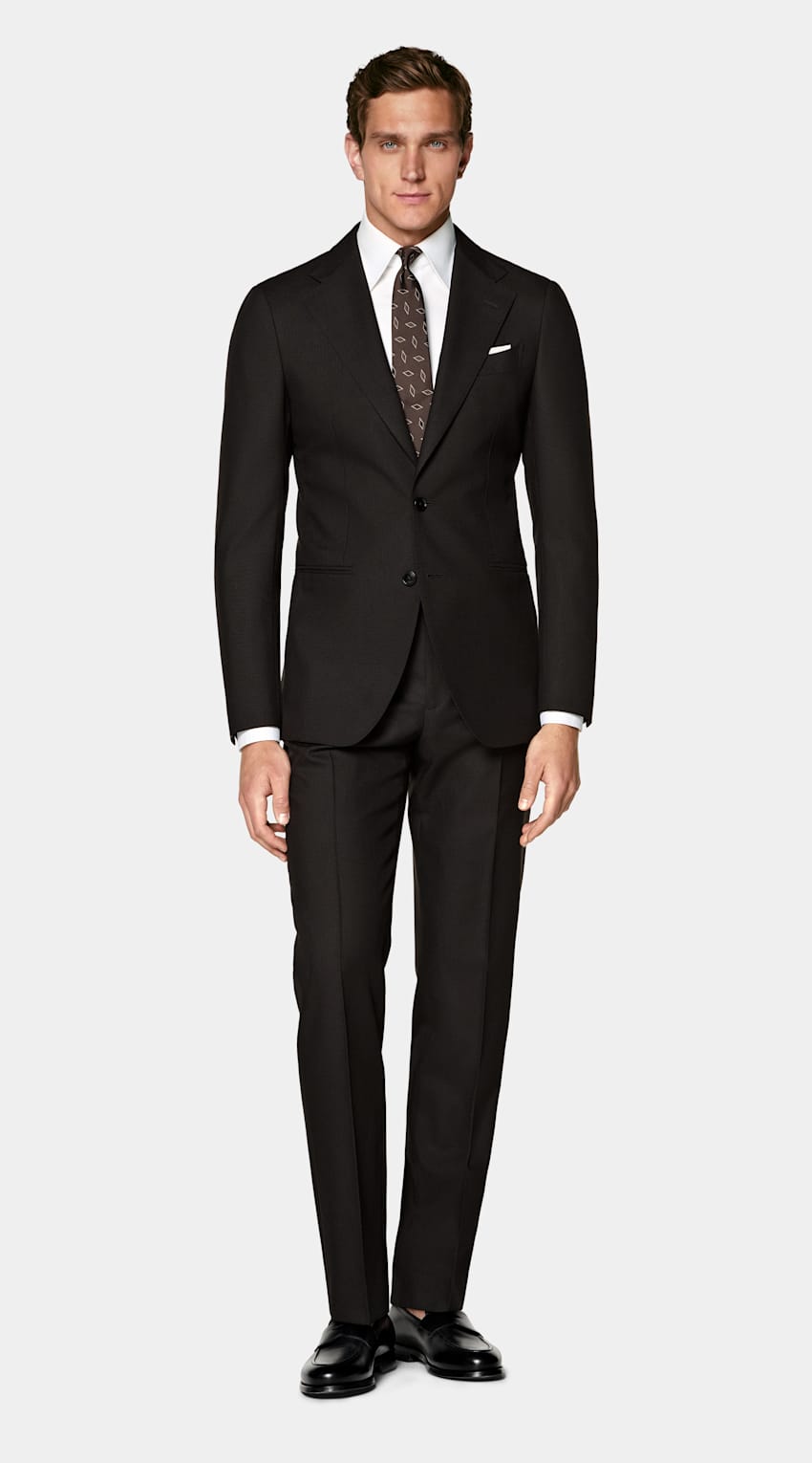 SUITSUPPLY All Season Wrinkle-Free Wool par Rogna, Italie Dark Brown Houndstooth Tailored Fit Havana Suit