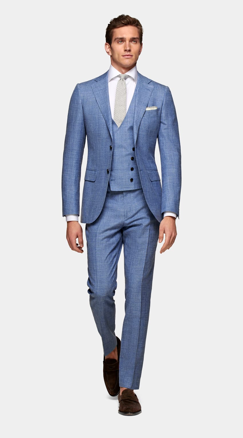Light Blue Lazio Suit in Wool Silk Linen