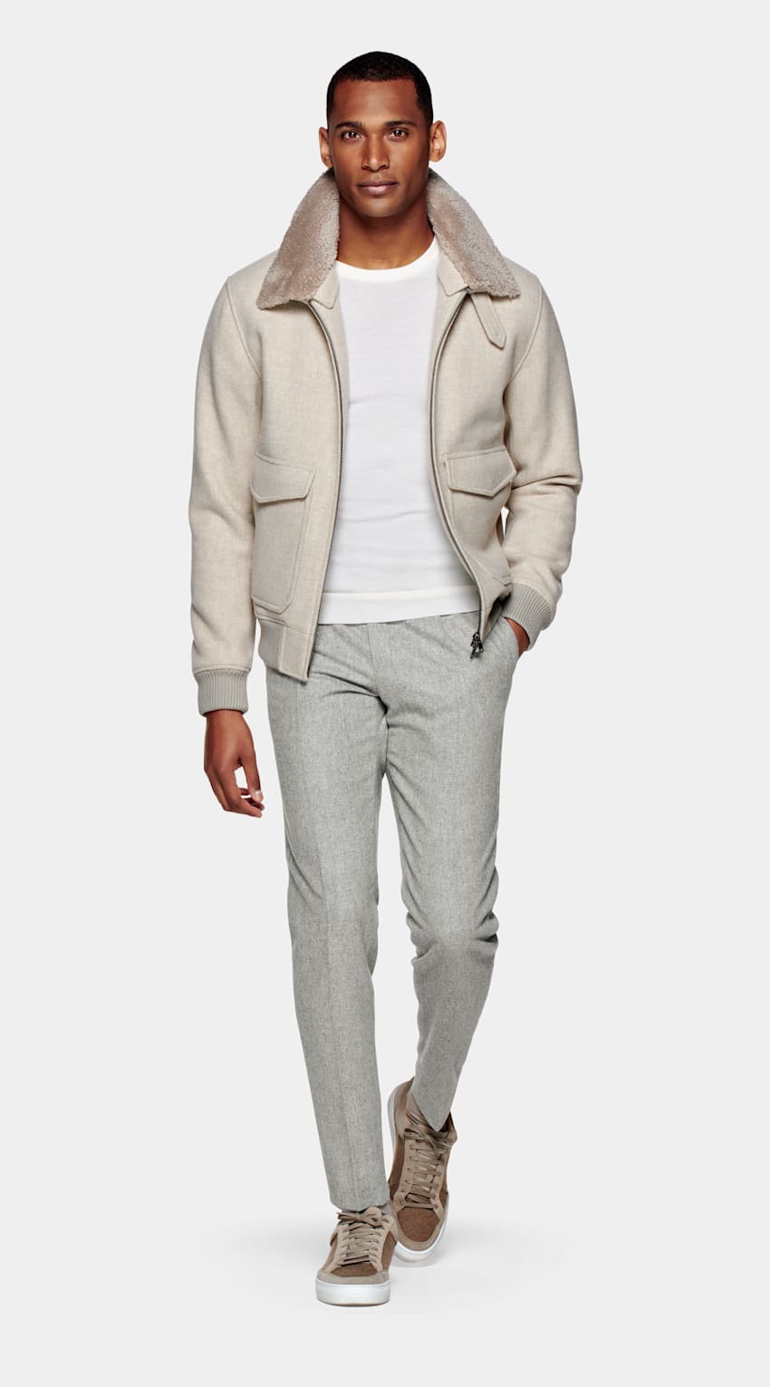 Light Grey Pleated Brentwood Trousers 