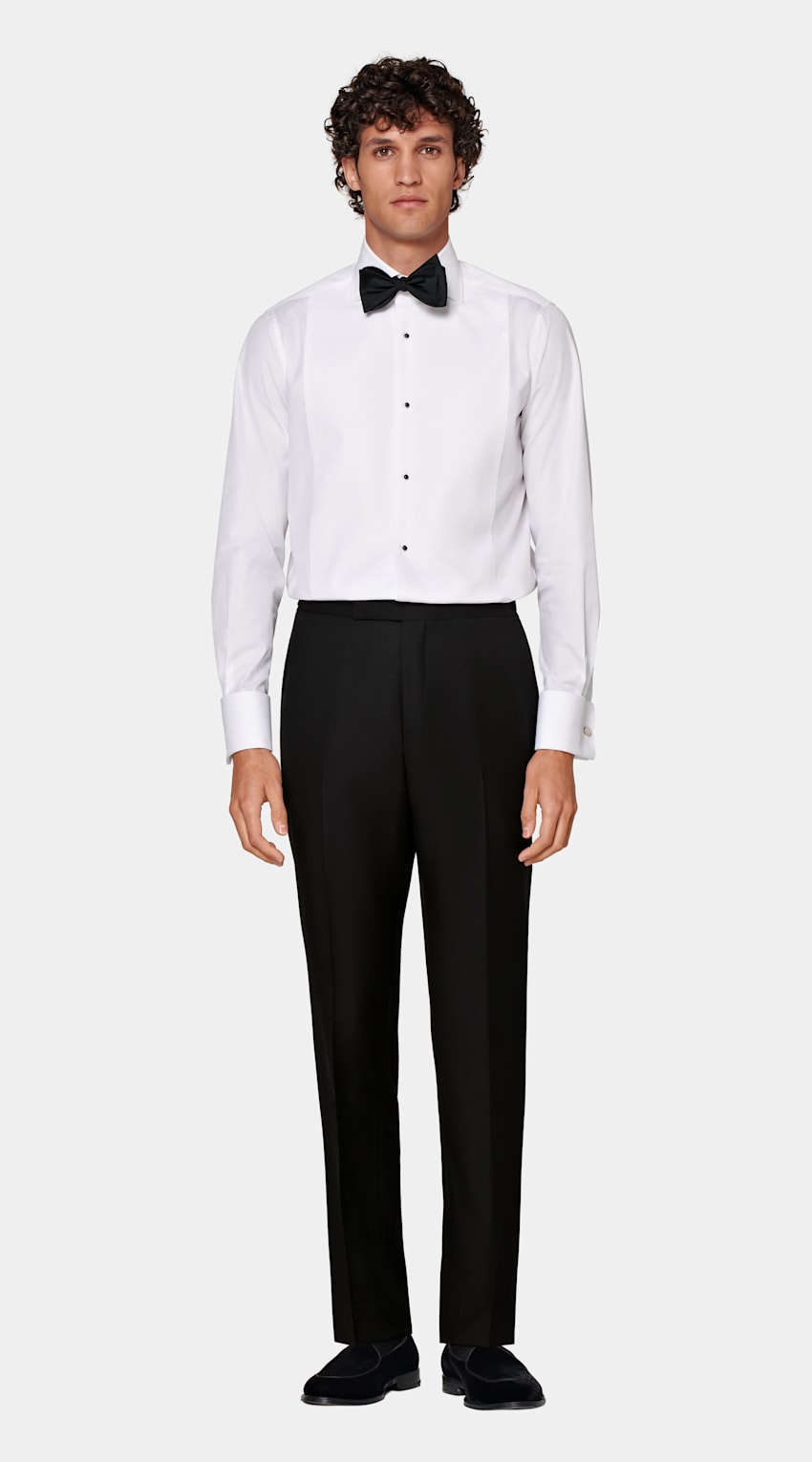 SUITSUPPLY All Season Pure S110's Wool by Vitale Barberis Canonico, Italy Black Slim Leg Straight Tuxedo Trousers