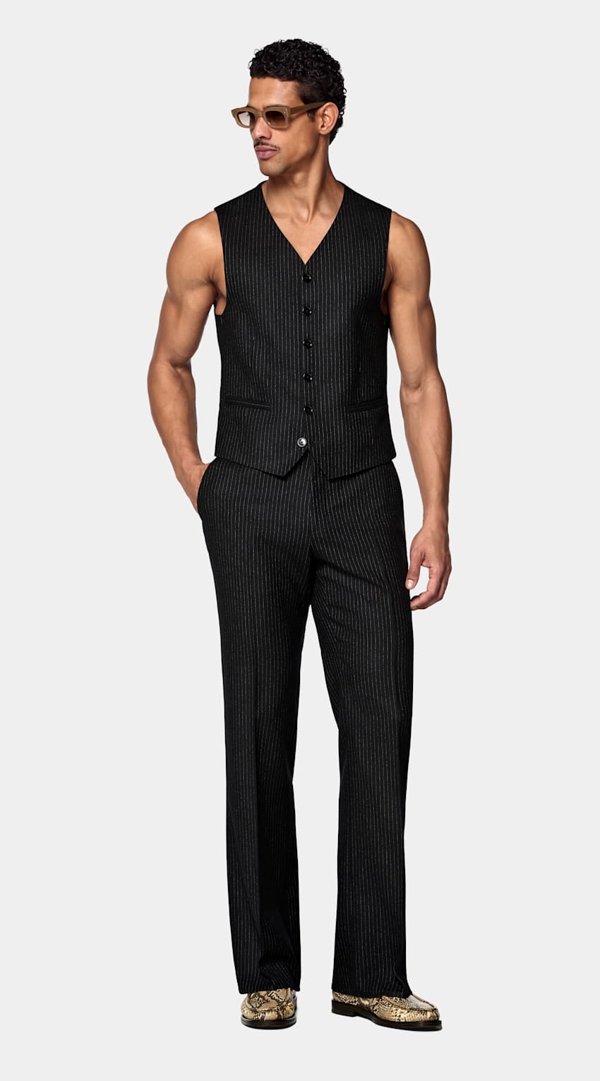 SUITSUPPLY Pure Wool by Savile Clifford, United Kingdom Black Striped Waistcoat