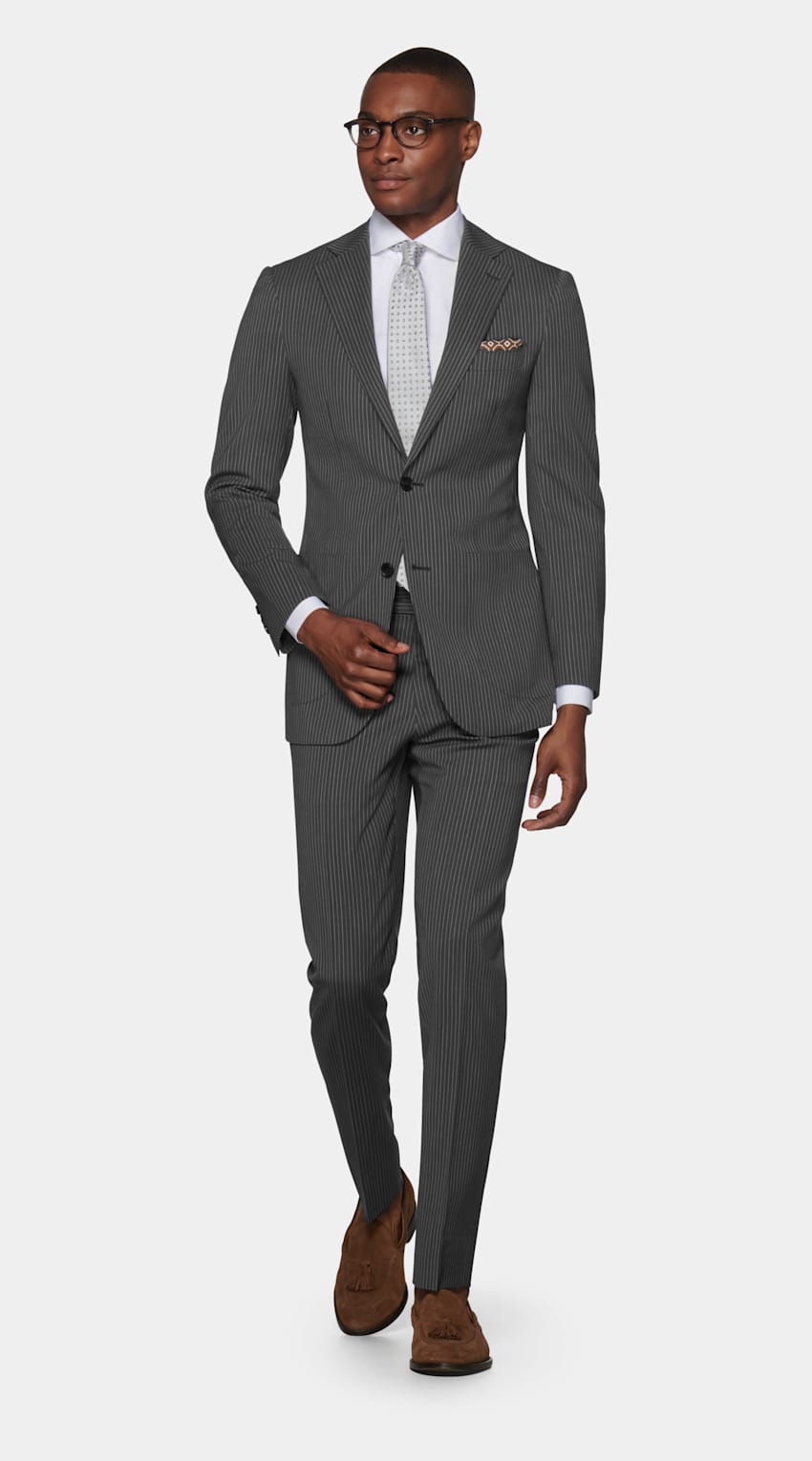 SUITSUPPLY undefined Cerruti 生产的面料 Grey Stripe Havana Suit 