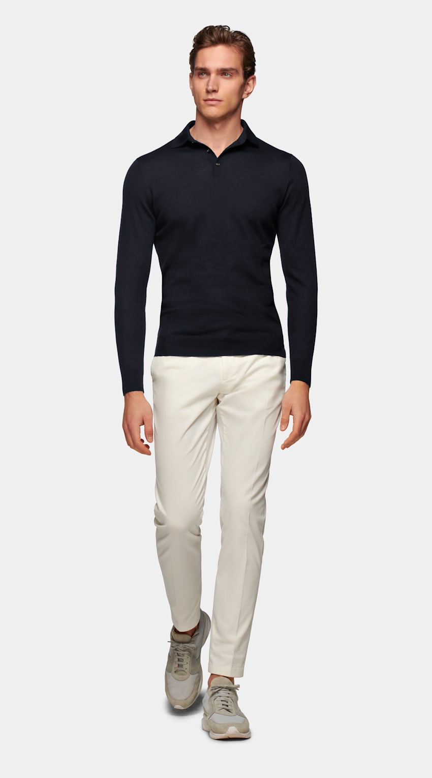 Navy Long Sleeve Polo | Pure Merino 