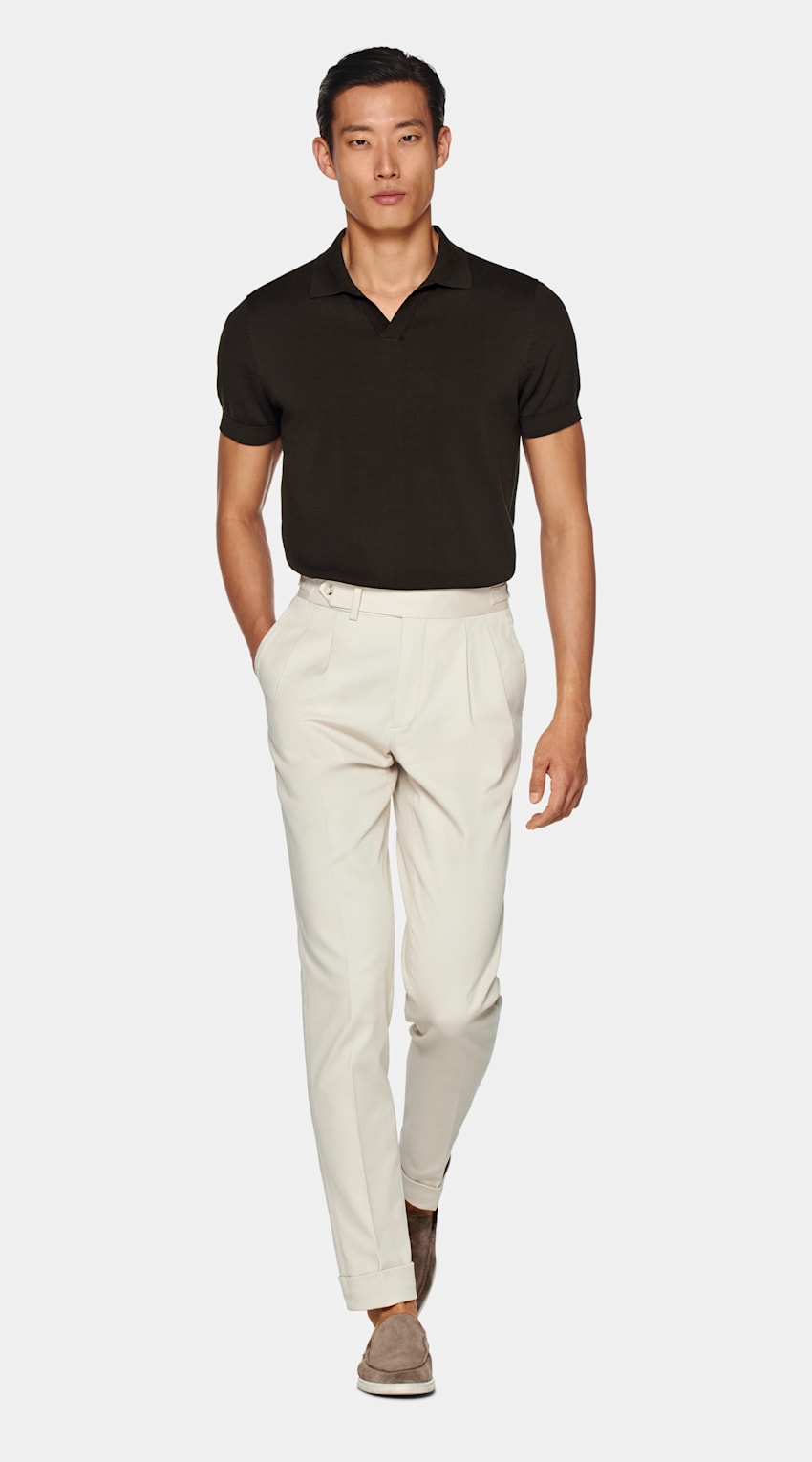 Dark Brown Buttonless Polo Shirt | Cotton Silk | SUITSUPPLY US