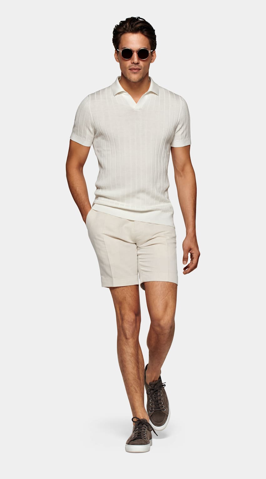 Off-White Buttonless Polo Shirt | Cotton Silk | Suitsupply Online Store