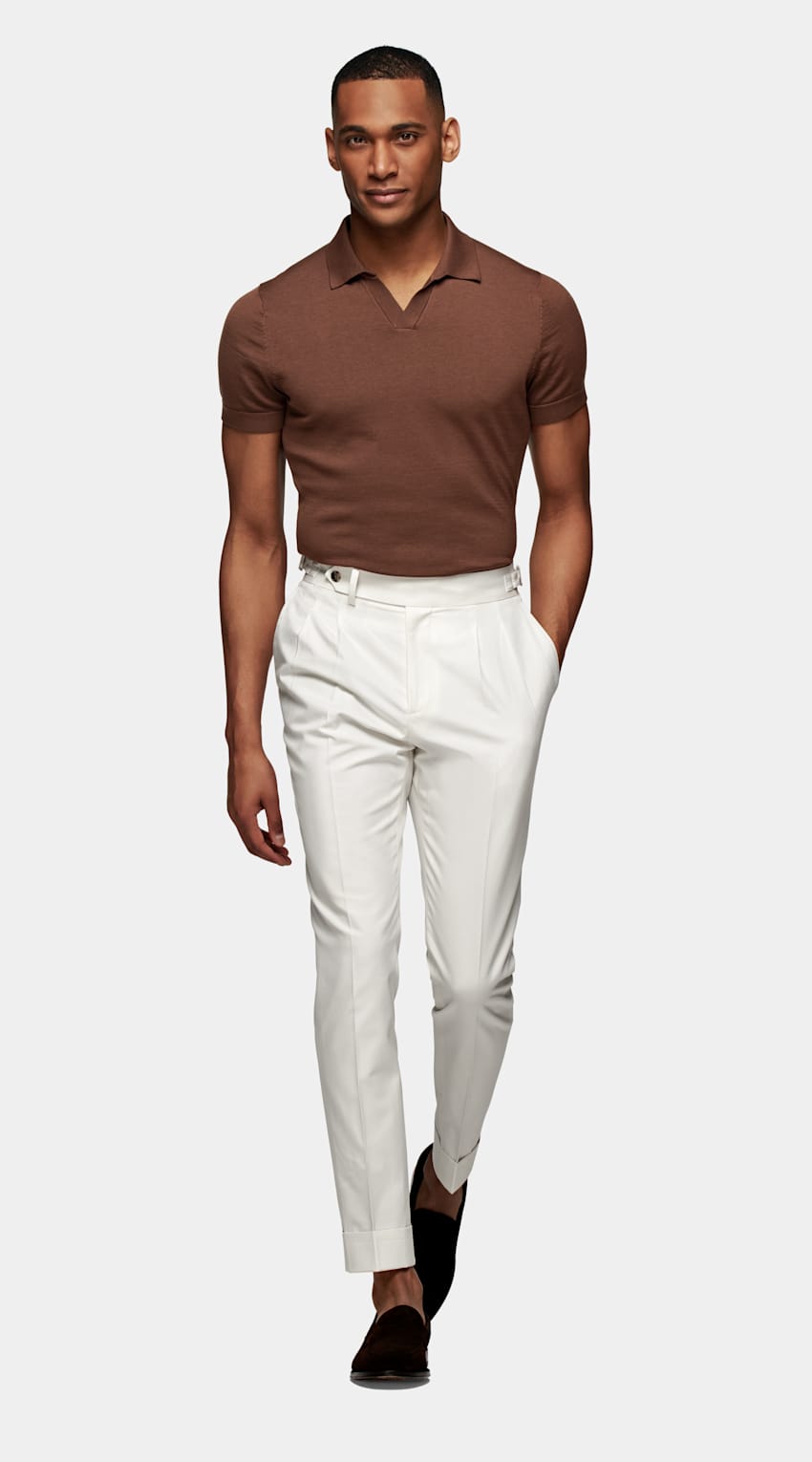Brown Buttonless Polo | Cotton Silk | Suitsupply Online Store