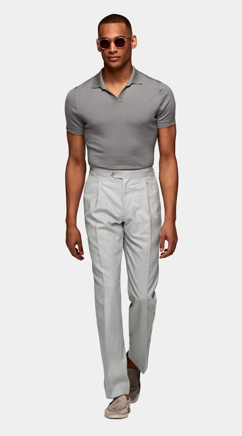 Grey Buttonless Polo Shirt 