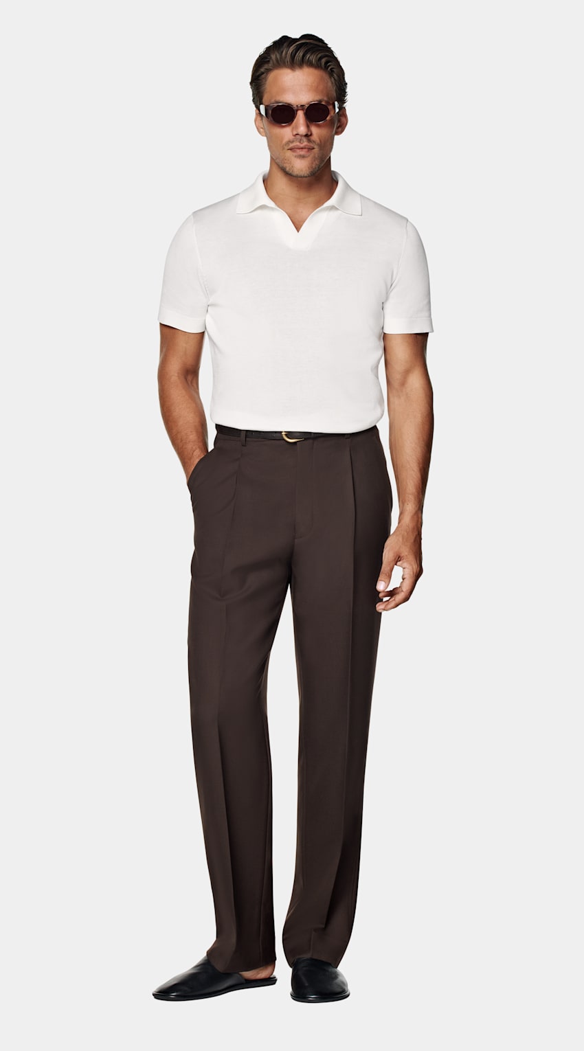 SUITSUPPLY Californian Cotton & Mulberry Silk Off-White Buttonless Polo