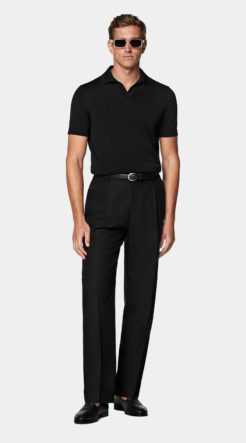 SUITSUPPLY Californian Cotton & Mulberry Silk Black Buttonless Polo