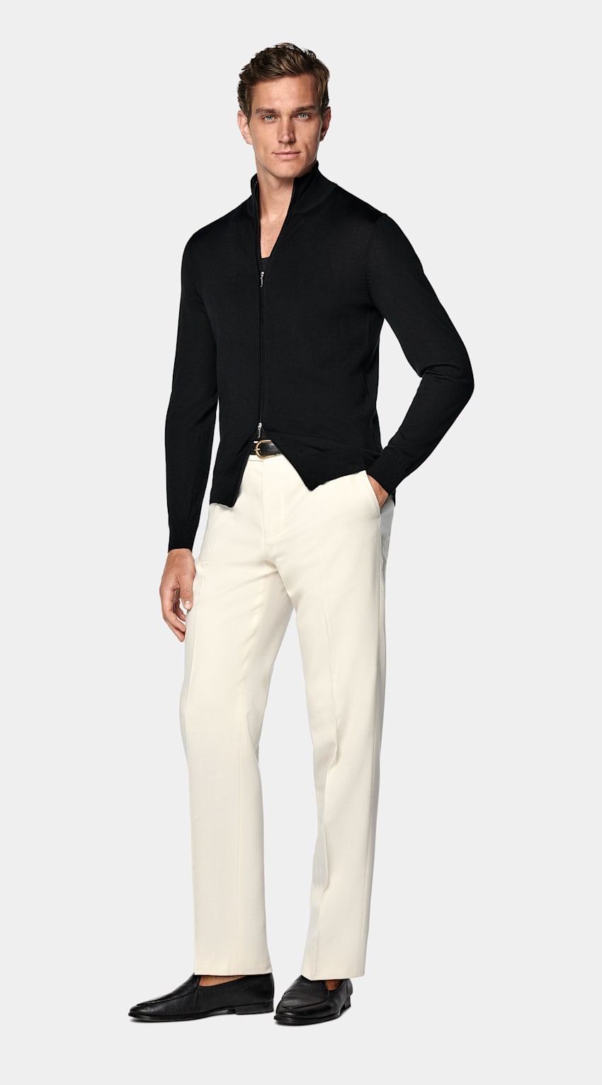 SUITSUPPLY Pure Wool Black Merino Zip Cardigan
