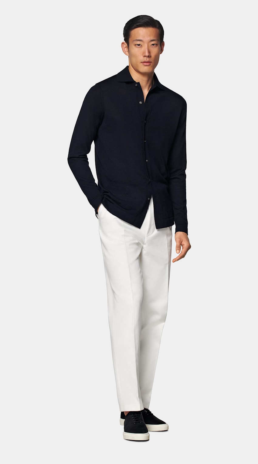 SUITSUPPLY Pure Wool Navy Merino Long Sleeve Polo Cardigan