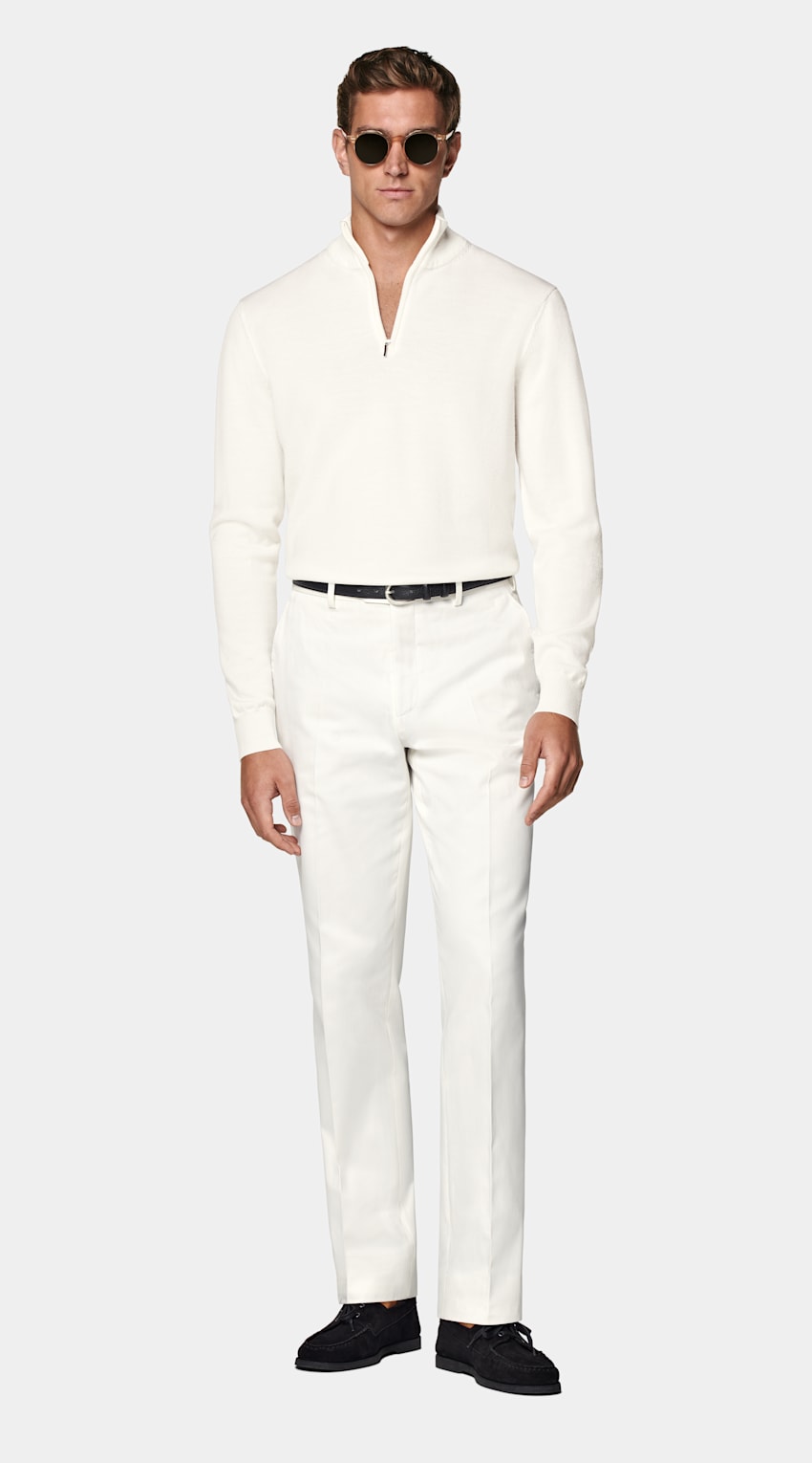 SUITSUPPLY Pure Wool Off-White Merino Half Zip