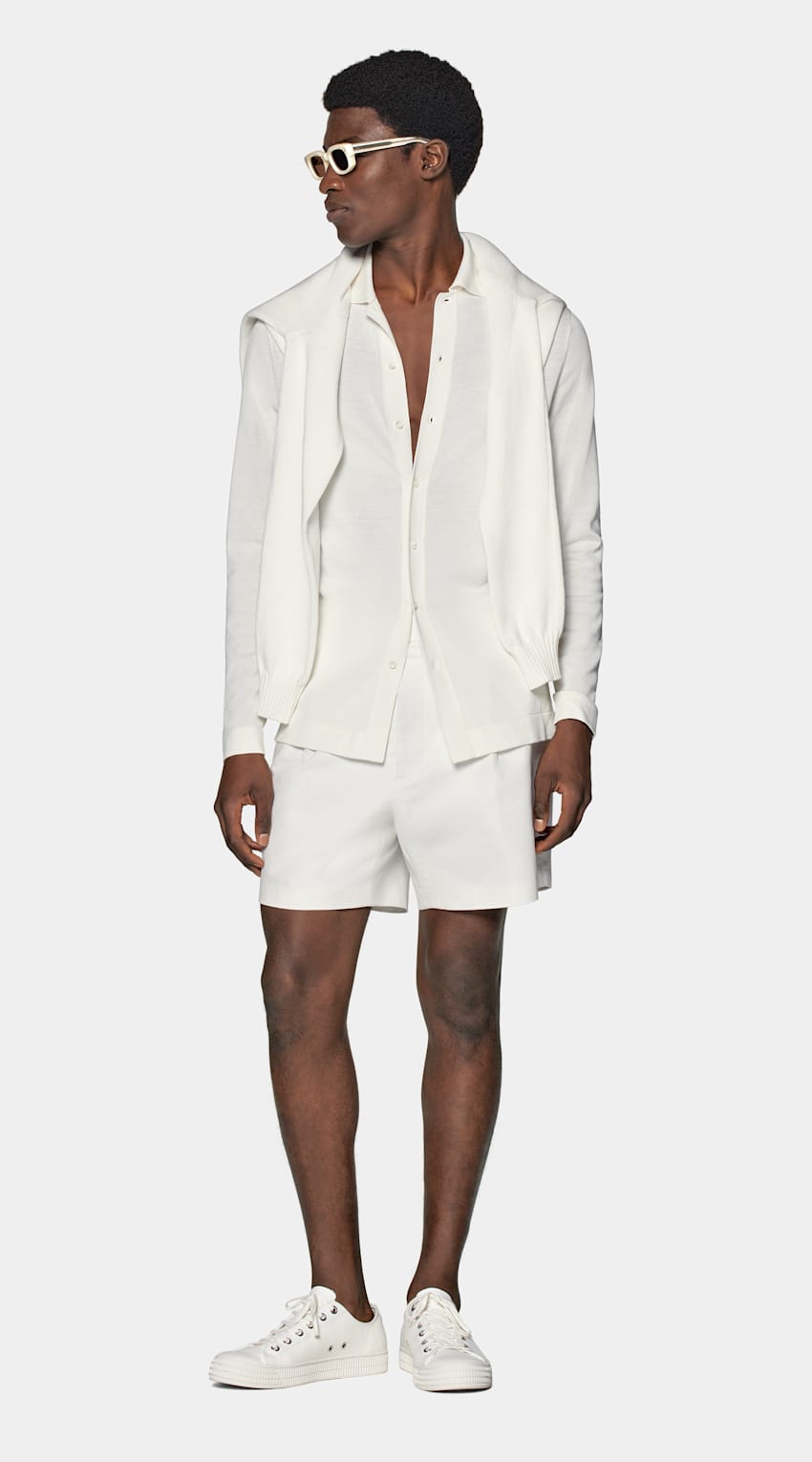 SUITSUPPLY Californian Cotton & Mulberry Silk Off-White Long Sleeve Polo Cardigan