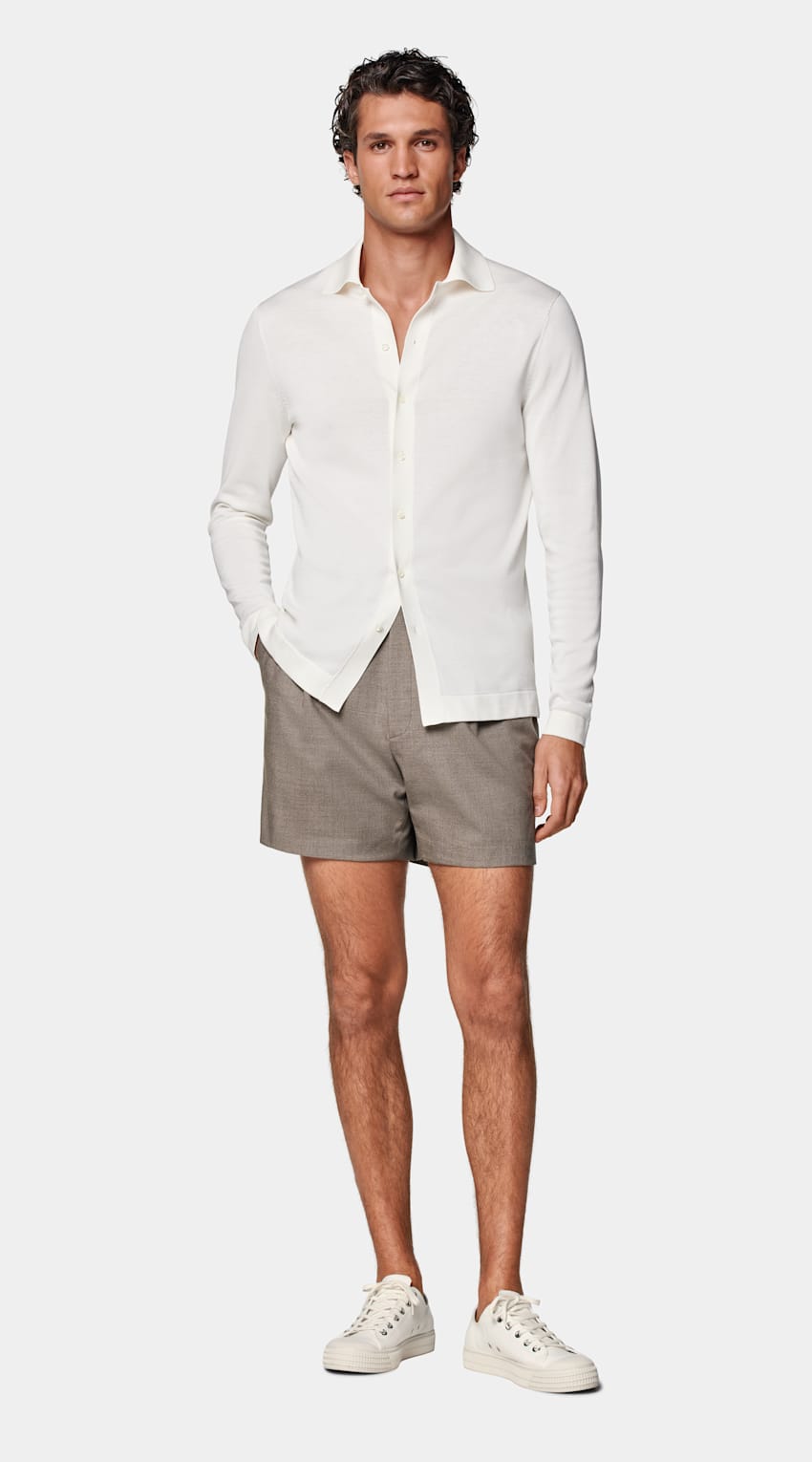SUITSUPPLY Californian Cotton & Mulberry Silk Off-White Long Sleeve Polo Cardigan