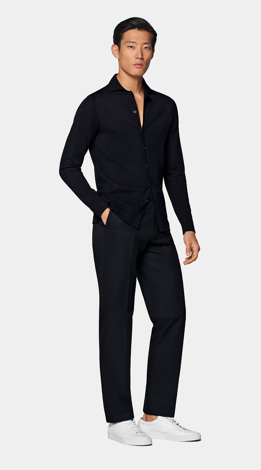 SUITSUPPLY Californian Cotton & Mulberry Silk Navy Long Sleeve Polo Cardigan