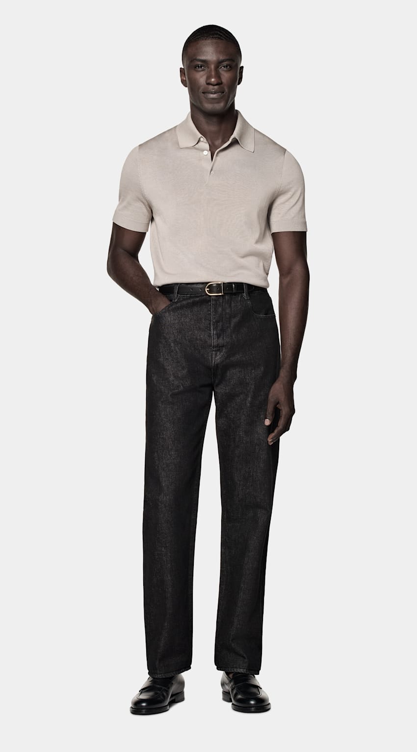 SUITSUPPLY Californian Cotton & Mulberry Silk Light Taupe Polo
