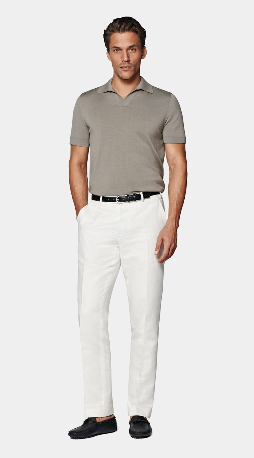 SUITSUPPLY Californian Cotton & Mulberry Silk Green Buttonless Polo