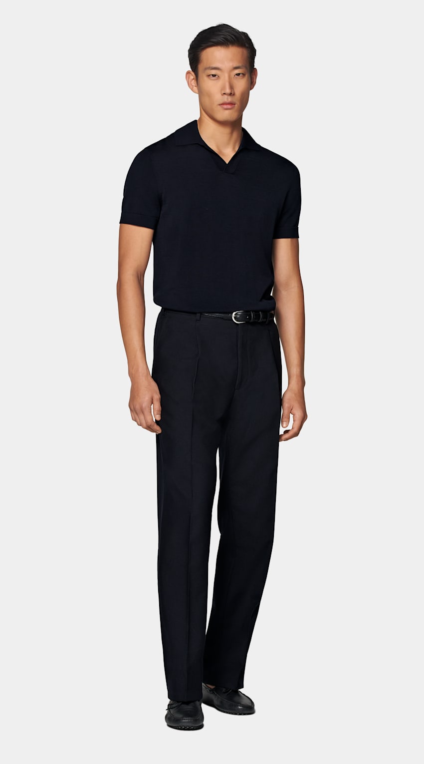 Navy Buttonless Polo Shirt in Californian Cotton & Mulberry Silk | SUITSUPPLY United Kingdom