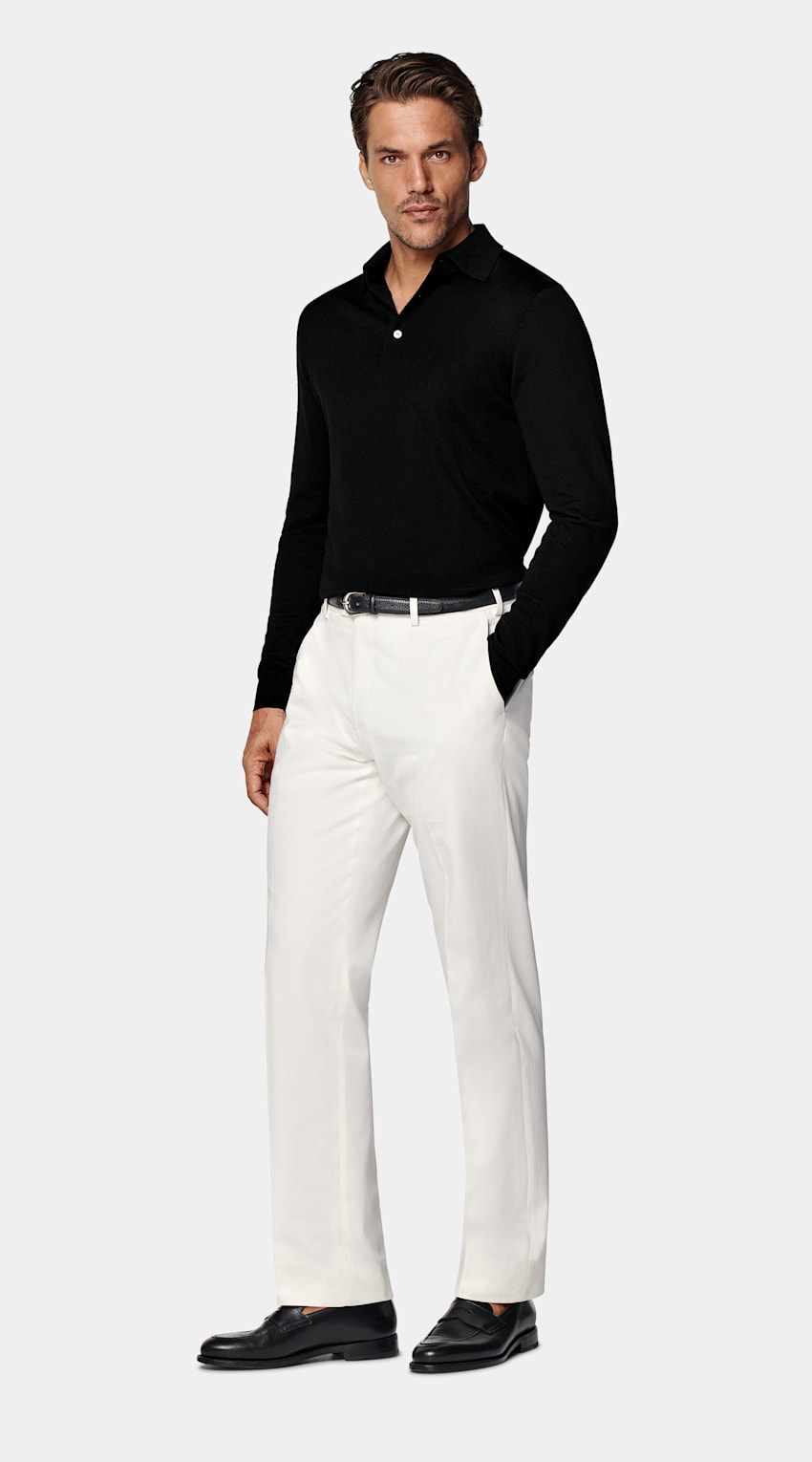SUITSUPPLY Pure Wool Black Merino Long Sleeve Polo