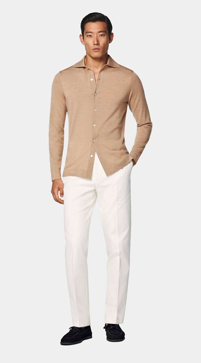 SUITSUPPLY Pure Wool Mid Brown Merino Long Sleeve Polo Cardigan