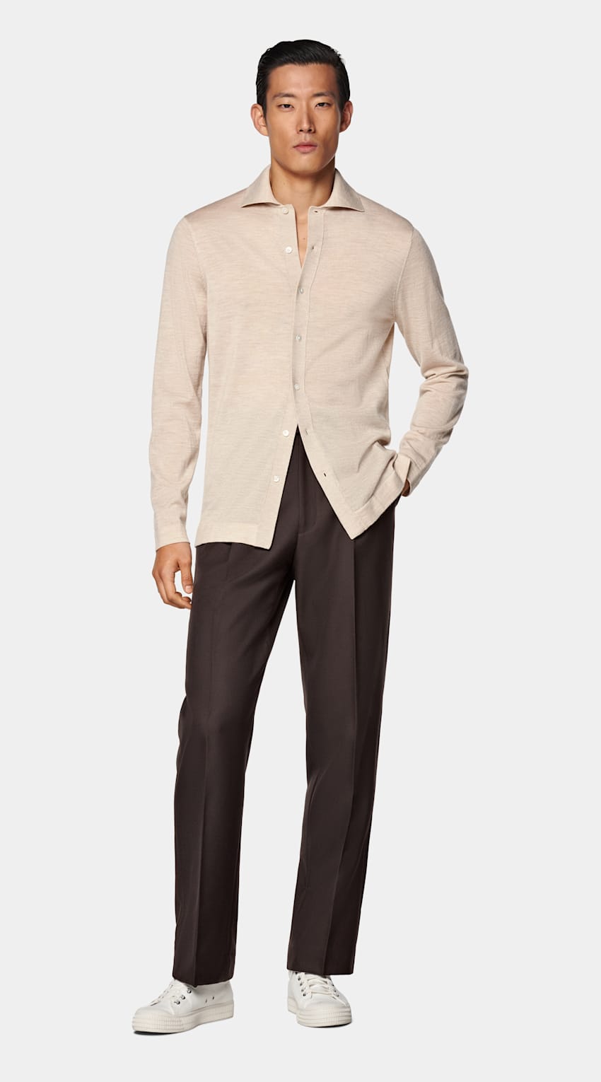 SUITSUPPLY Pure Wool Sand Merino Long Sleeve Polo Cardigan