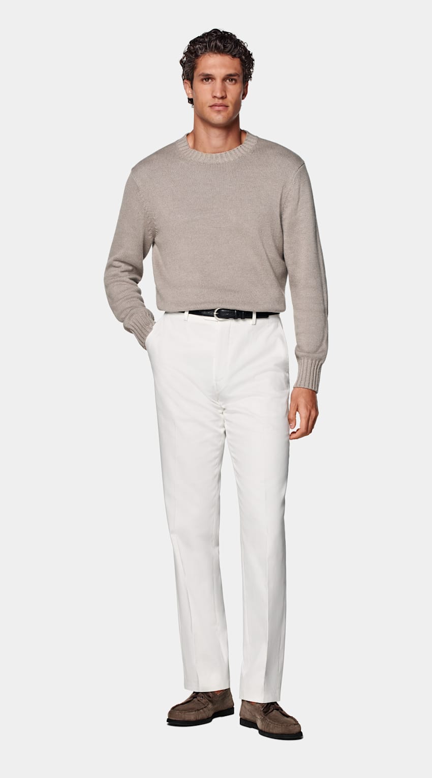 SUITSUPPLY Californian Cotton, Linen & Mulberry Silk Taupe Crewneck