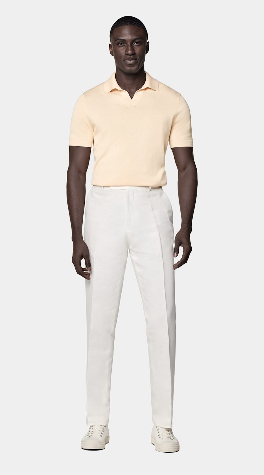 SUITSUPPLY Californian Cotton & Mulberry Silk Light Yellow Buttonless Polo