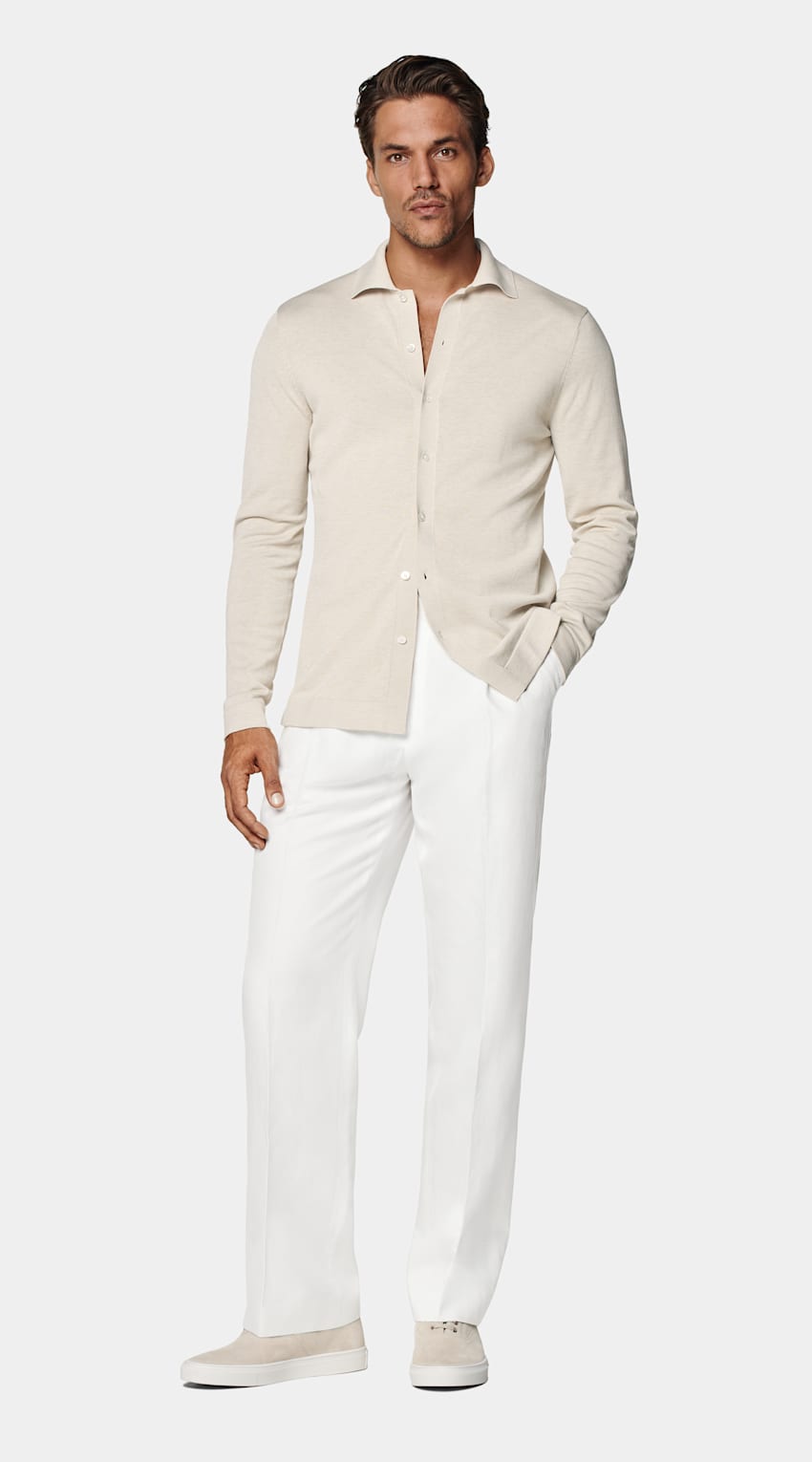 SUITSUPPLY Californian Cotton & Mulberry Silk Sand Long Sleeve Polo Cardigan
