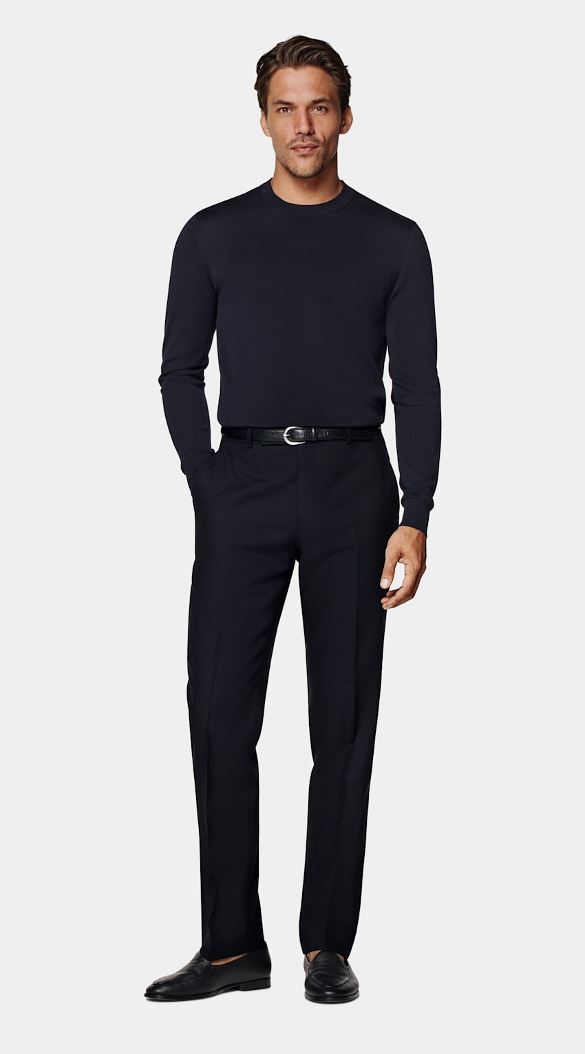 SUITSUPPLY Californian Cotton & Mulberry Silk Navy Crewneck