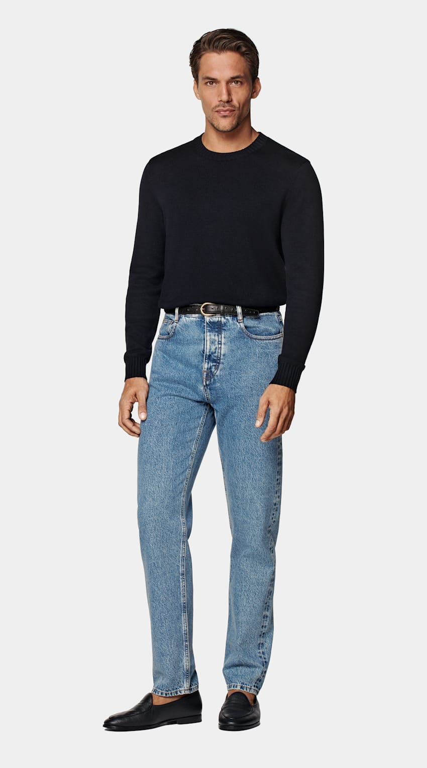 SUITSUPPLY Pure Californian Supima Cotton Navy Crewneck