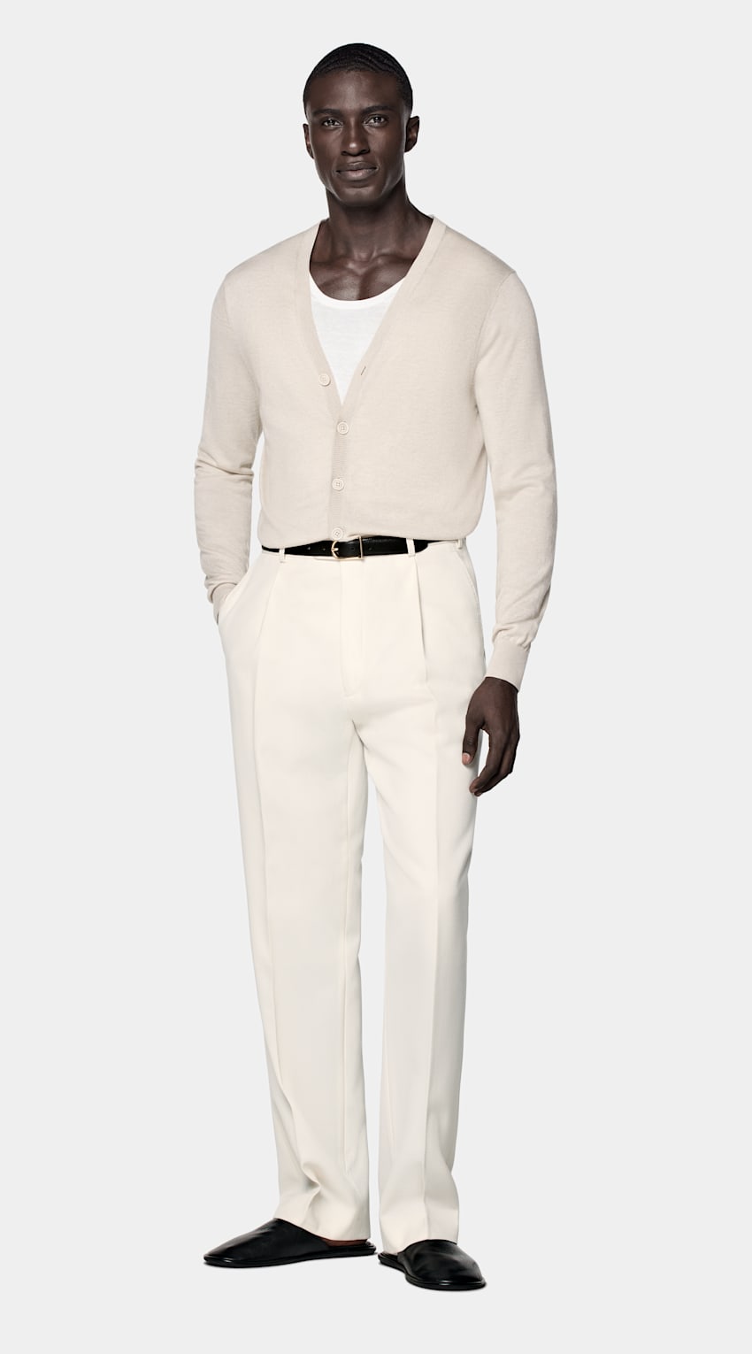 SUITSUPPLY Silk, Wool, Cashmere Sand V-Neck Cardigan