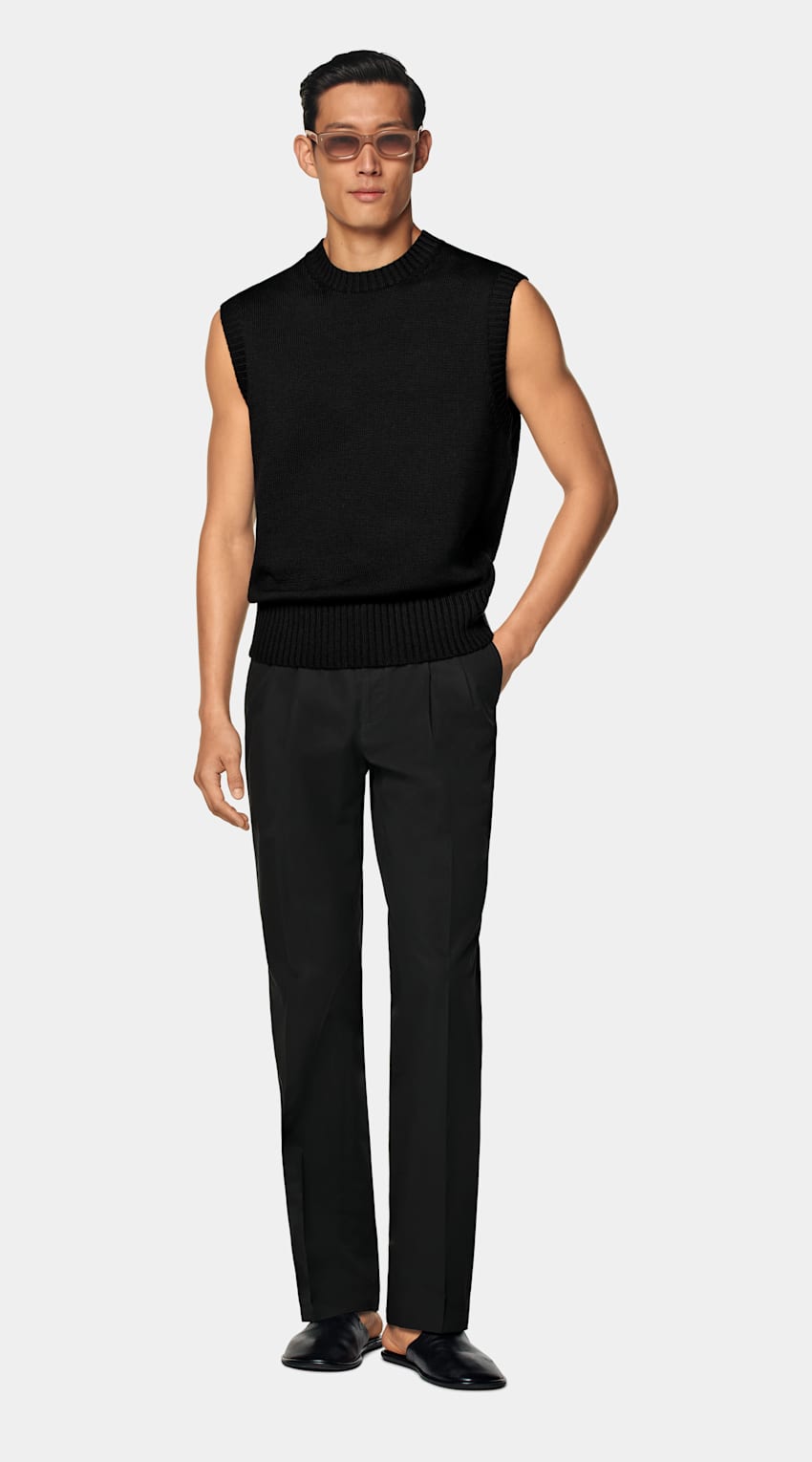 SUITSUPPLY Californian Cotton & Mulberry Silk Black Sleeveless Crewneck