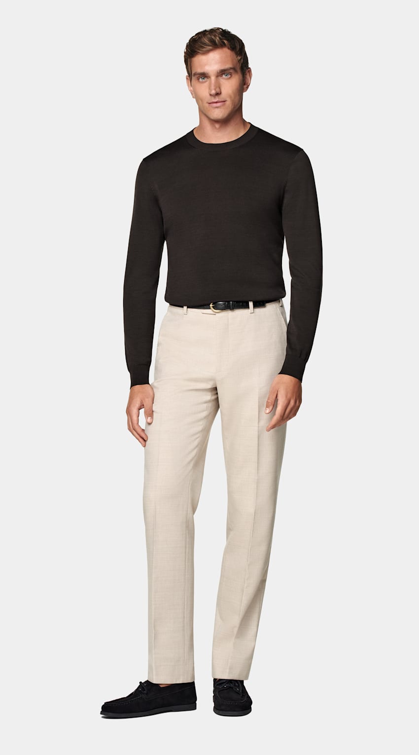 SUITSUPPLY Californian Cotton & Mulberry Silk Dark Brown Crewneck