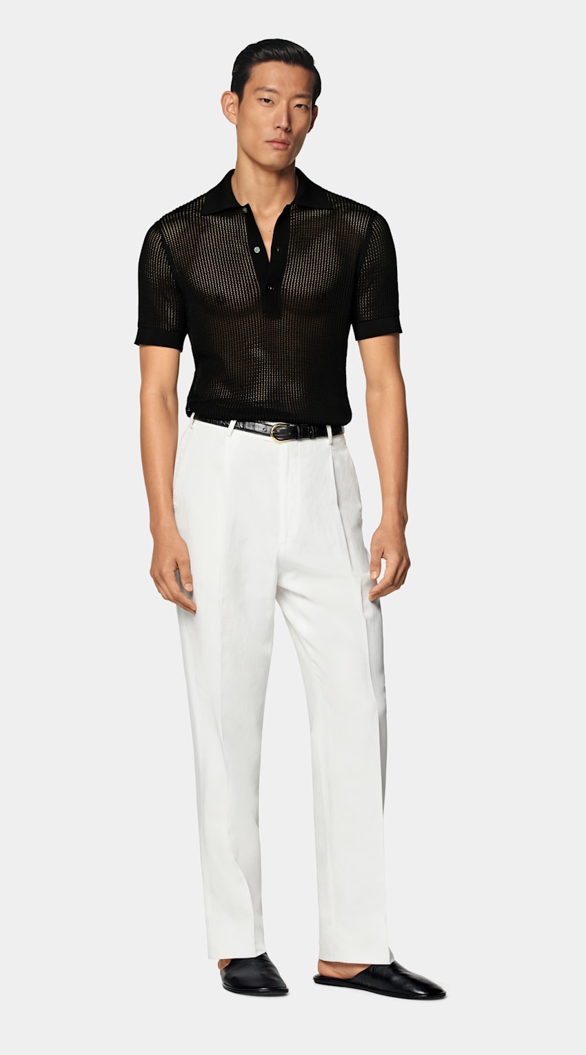 SUITSUPPLY Californian Cotton & Mulberry Silk Black Crochet Polo