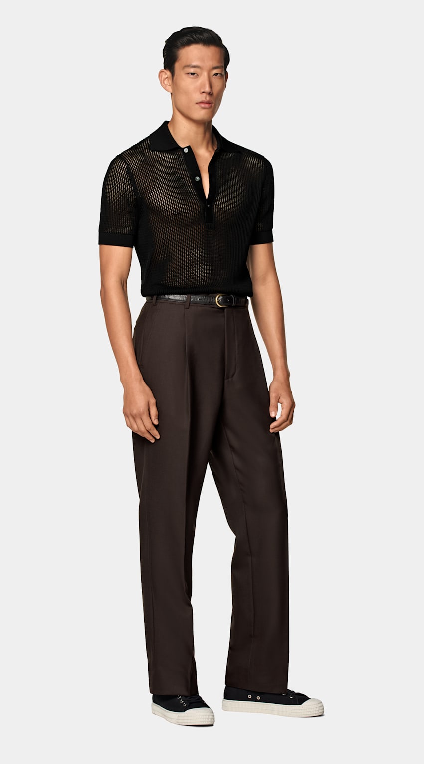 SUITSUPPLY Californian Cotton & Mulberry Silk Black Crochet Polo